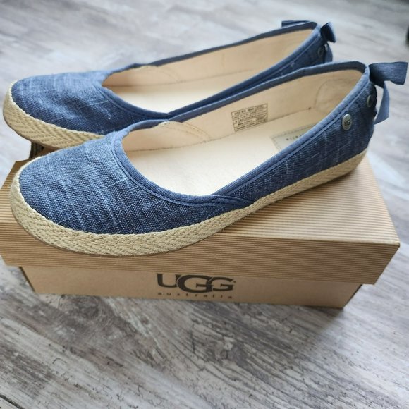 UGG Shoes - Ugg Indah Ballet Flat Denim Blue Western Girl Country Core Lace Ribbon 6.5 NEW